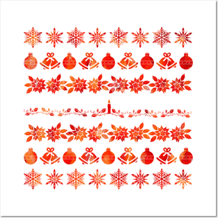 Red Christmas Decoration Silhouette Pattern Posters and Art